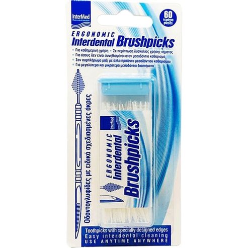 Intermed Ergonomic Interdental Brushpicks Клечки за зъби със специално проектирани върхове за отстраняване на храна, без да нараняват венците 60 броя