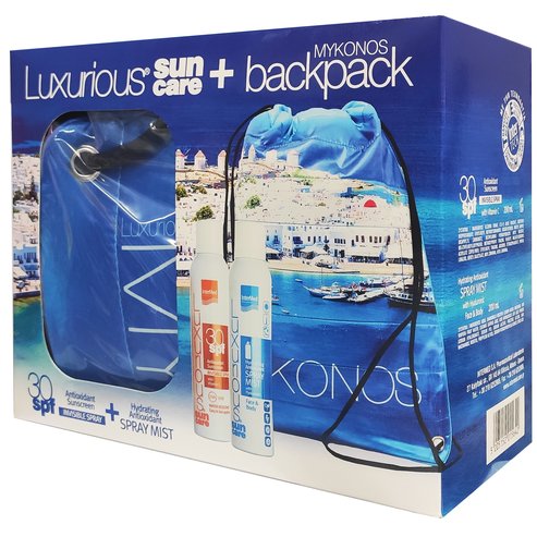Luxurious Mykonos Promo Antioxidant Sunscreen Invisible Spray Spf30, 200ml & Sun Care Hydrating Mist 200ml & Back Pack