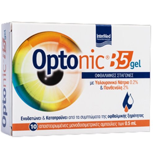 Intermed Optonic Eye Drops B5 Gel Очни Капки за Смазване & Хидратация на Очната Повърхност с Натриев Хиалуронат & Пантенол 10x0.5ml