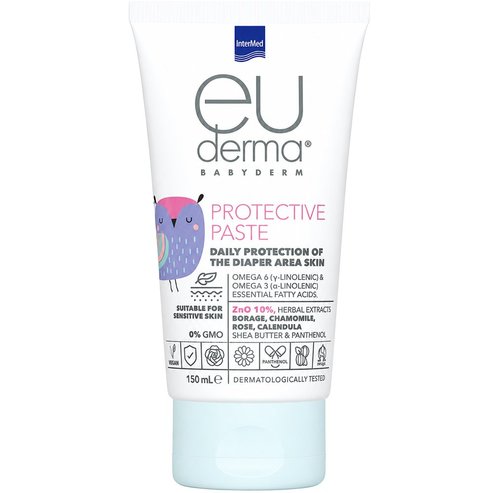 Intermed Eu Derma Babyderm Daily Protection of The Diaper Area Skin Protective Paste Водоустойчива паста за ежедневна защита на кожата в зоната на пелената с Омега 6 & 3 & есенциални мастни киселини 150ml