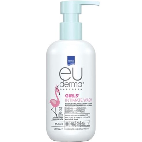 Intermed Eu Derma Babyderm for The Intimate Area of Girls Gentle Daily Cleansing Liquid Ежедневна почистваща течност за чувствителната зона на момичетата от раждането до & първата менструация 250ml
