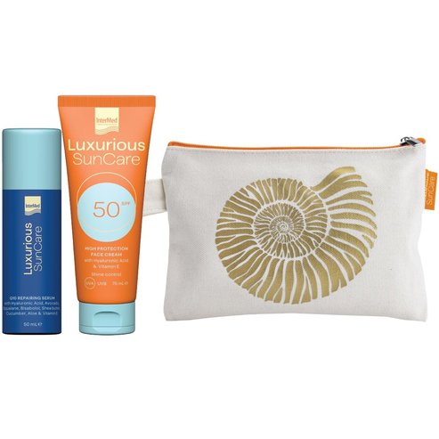 Luxurious SunCare Promo Q10 Repairing Serum 50ml & High Protection Face Cream Spf50, 75ml & Подарък торбичка 1 бр
