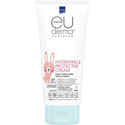 Intermed Eu Derma Babyderm Daily Skin Care Face & Body Hydrating & Protective Cream Бебешки & детски хидратиращ & защитен крем за лице & тяло с Омега 6 & 3 & есенциални мастни киселини 200ml