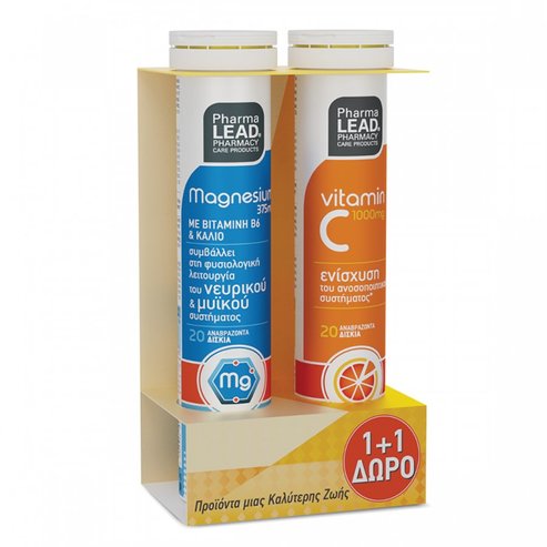 Pharmalead PROMO PACK Magnesium 375mg с витамин В6 и калий 20Effer.tabs & Vitamin C 1000mg 20Effer.tabs 1+1 Подарък