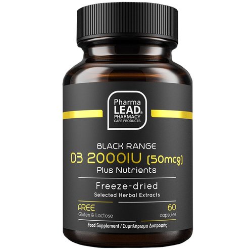 Pharmalead Black Range D3 2000IU (50mcg) Хранителна добавка с витамин D3, K1 & лиофилизирани растителни екстракти за укрепване на имунната система, добро здраве на костите & зъбите 60caps