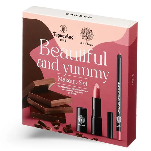Garden Beautiful & Yummy Make up Set Intense Color Lipstick Matte 4.5gr & Velvet Creamy Lip Pencil 1.4gr & Dark Chocolate with Stevia 40gr