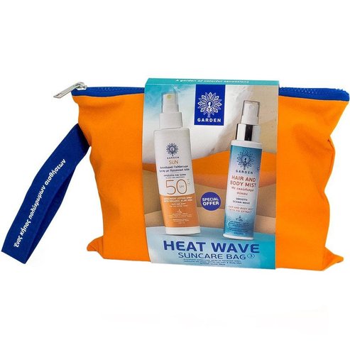 Garden Promo Heat Wave Suncare Bag 3 c Sun Sunscreen Face,Body Spray Organic Aloe Vera Spf50 150ml & Hair, Body Mist Smooth Ocean Wave 100ml & торбичка