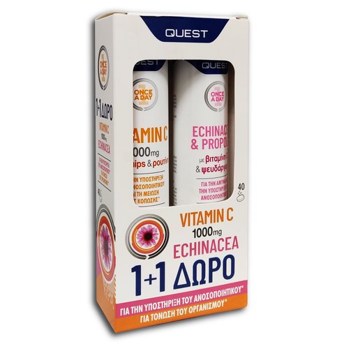 Quest PROMO PACK Vitamin C 1000mg 20Effer.tabs & Echinacea & Propolis 20Effer.tabs 1+1 Подарък