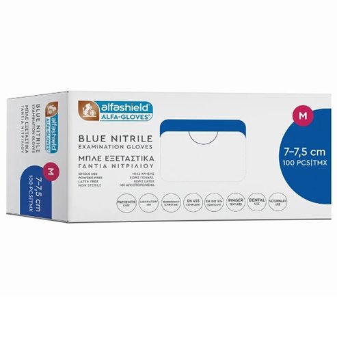 AlfaShield Blue Nitrile Examination Gloves 100 броя - Medium