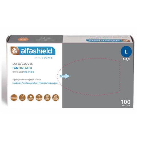 AlfaShield Latex Gloves Латексови ръкавици леко на прах, нестерилни 100 броя