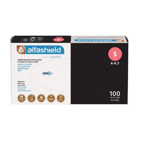 AlfaShield Black Nitrile Examination Gloves 100 бр - Small