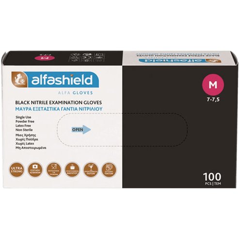 AlfaShield Black Nitrile Examination Gloves 100 бр - Medium