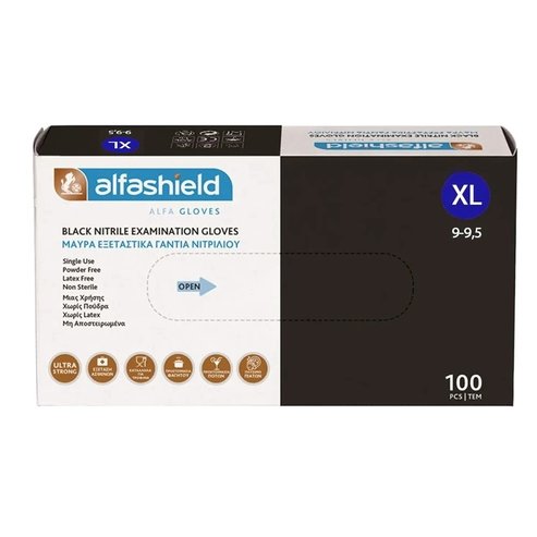 AlfaShield Black Nitrile Examination Gloves 100 бр - Extra Large