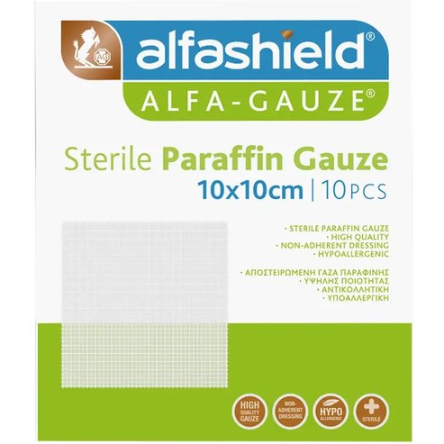 AlfaShield Alfa Gauze Sterile Paraffin 10x10 10 Τεμάχια