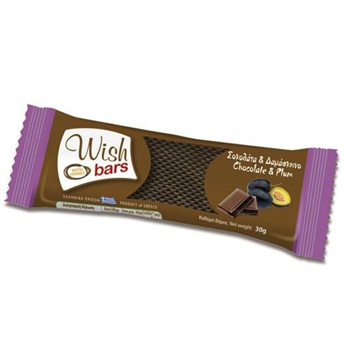 Wish Bars Chocolate & Plum Здравословно хранително блокче без захар с шоколад и сливи 30g