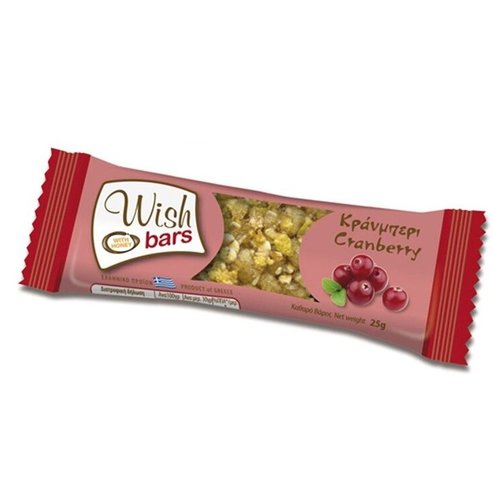 Wish Bars Cereals & Cranberry Диетичен бар без захар със зърнени храни и червени боровинки 25g