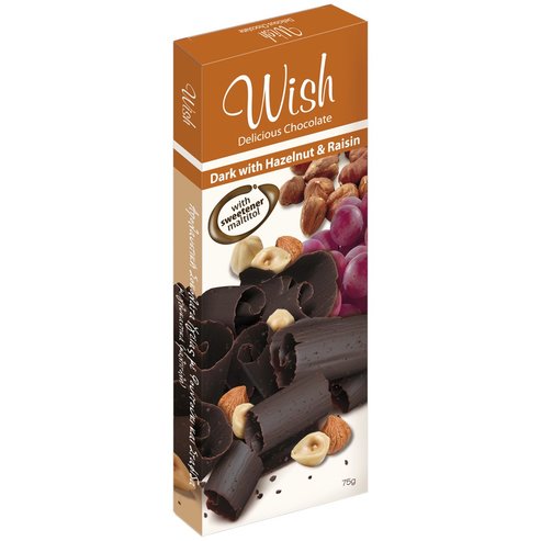 Wish Delicious Dark Chocolate with Hazelnut & Raisin 75g