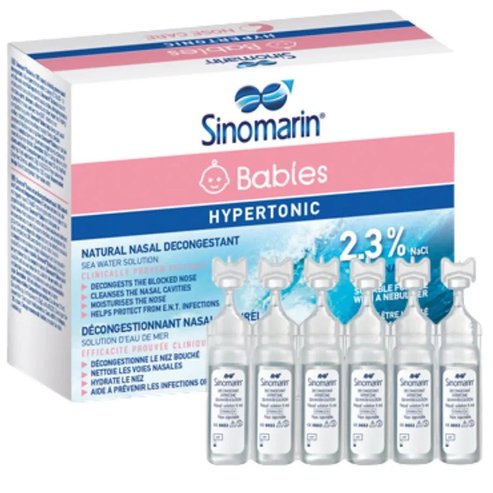 Sinomarin Babies Hypertonic Nose Care Натурален назален деконгестант разтвор с морска вода, подходящ за кърмачета & бебета 18 Single-Use Vials x 5ml