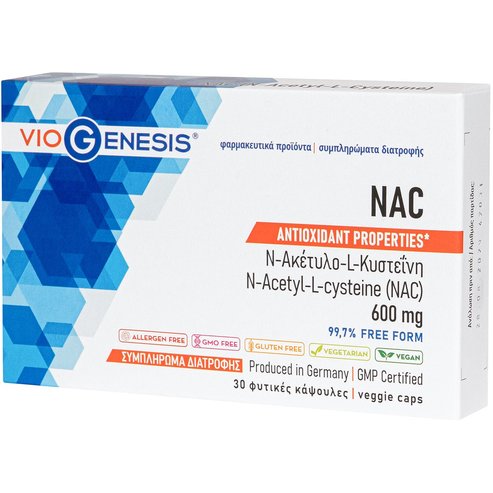 Viogenesis NAC 600mg Хранителна добавка с ацетилцистеин със силно антиоксидантно действие за организма 30 veg.caps