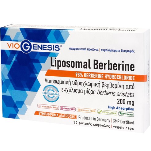 Viogenesis Liposomal Berberine 200mg Хранителна добавка с липозомен берберин от екстракт от корен на Berberis Aristata за подкрепа на метаболитното здраве, подобряване на липидния профил & по-ефективно управление на теглото 30caps
