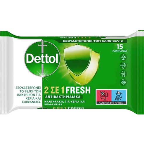 Dettol 2in1 Fresh Antibacterial Wipes 15 бр