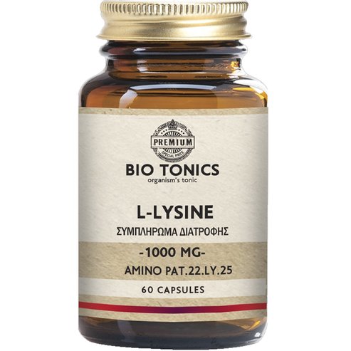 Bio Tonics L-Lysine 1000mg Хранителна добавка от L-лизин хидрохлорид под формата на капсули с висока абсорбция за детоксикация на черния дроб & превенция на повторната поява на вируса на лабиалния херпес, както & на други вирусни инфекции 60caps