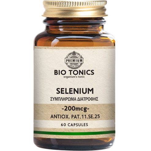 Bio Tonics Selenium 200mcg Хранителна добавка със селен, жизненоважен микроелемент с антиоксидантно действие, който допринася за защитата на клетките от оксидативен стрес & за нормалната функция на имунната система 60caps