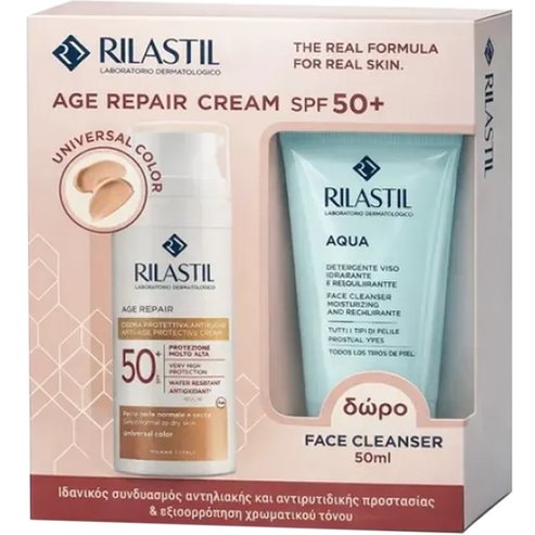 Rilastil Promo Age Repair Spf50+ Anti-Age Protective Cream 50ml & Подарък Aqua Face Gel Cleanser 50ml
