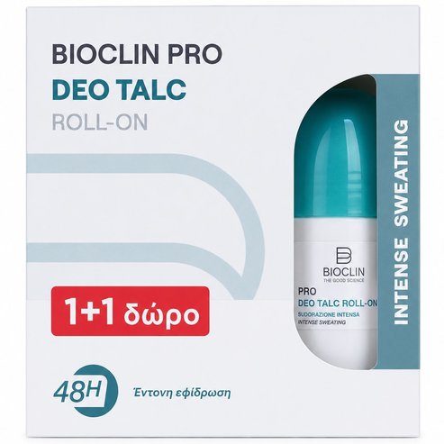 Bioclin Promo Pro Deo Talc Roll-on Дезодорант рол-он с деликатен аромат срещу интензивно изпотяване за защита до 48 часа за чувствителна кожа 100ml (2x50ml)