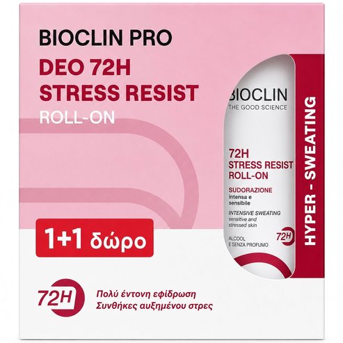 Bioclin Promo Pro Deo 72h Stress Resist Roll-on Дезодорант рол-он за справяне с много силно изпотяване, причинено от повишен стрес 100ml (2x50ml)