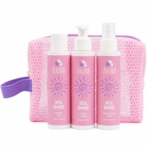 Aloe Colors Promo Sol Babe Shower Gel 100ml & Body Lotion 100ml & Hair & Body Mist & Несесер 1 брой подарък