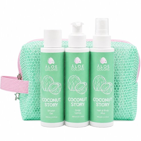 Aloe Colors Promo Cococnut Story Shower Gel 100ml & Body Lotion 100ml & Hair & Body Mist & Подарък несесер 1 брой