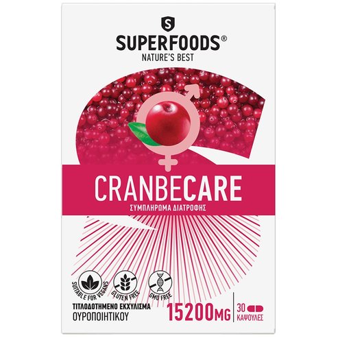 Superfoods Cranbecare 15200mg Хранителна добавка - При повтарящи се инфекции на пикочните пътища, 30 капс.