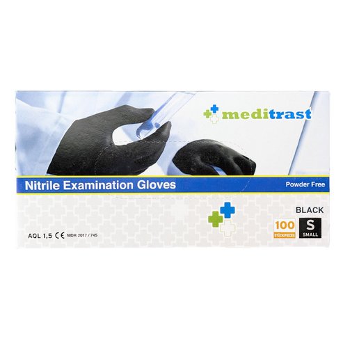 Meditrast Powder Free Nitrile Examination Gloves Black 100 бр - Small