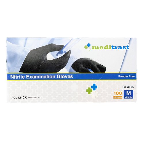 Meditrast Powder Free Nitrile Examination Gloves Black 100 бр - Medium