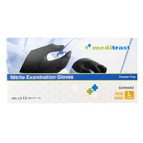 Meditrast Powder Free Nitrile Examination Gloves Black 100 бр - Large