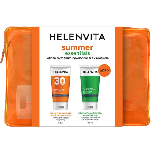 Helenvita Promo Sun Care Spf30 Body Cream 150ml & Подарък Aloe Vera Soothing Gel 150ml & Несесер 1 Брой,Слънцезащитен Крем за Тяло с Висока Защита & Успокояващ Гел с Алое за Незабавна Хидратация