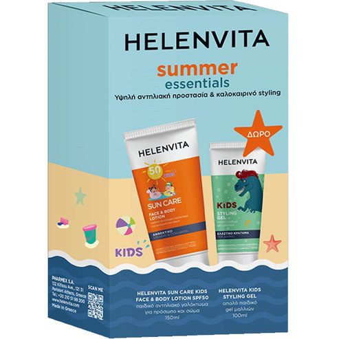 Helenvita Promo Kids Sun Care Spf50 Face & Body Lotion 150ml & Подарък Dino Styling Gel 100ml & Несесер 1 Брой