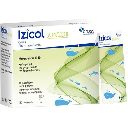 Cross Izicol Junior Хранителна добавка за деца от 2 години с макрогол 3350 за справяне със запека 20 Sachets