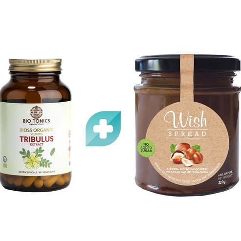Bio Tonics Комплект Tribulus Extract 60veg.caps & Wish Hazelnut Paste & Cocoa Spread 220g