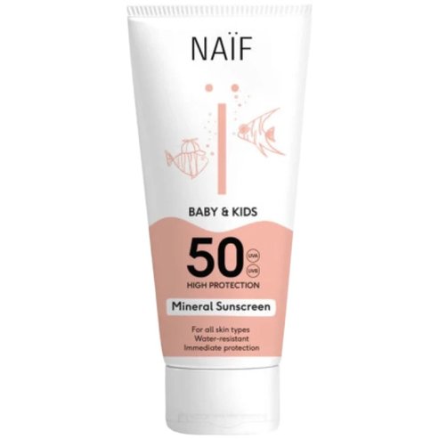 Naif Baby & Kids Mineral Sunscreen Spf50, Слънцезащитно мляко с висока защита за лице и тяло за бебета и деца с чувствителна кожа 100ml