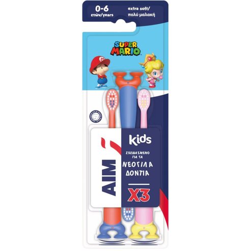 AIM Promo Super Mario Kids 0-6 Years Extra Soft Toothbrush 3 бр - Розово / червено / Синьо