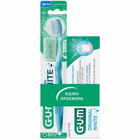 Gum Sunstar Promo Original White Toothpaste 75ml & 563 Medium Toothbrush 1 брой - Светлосиньо