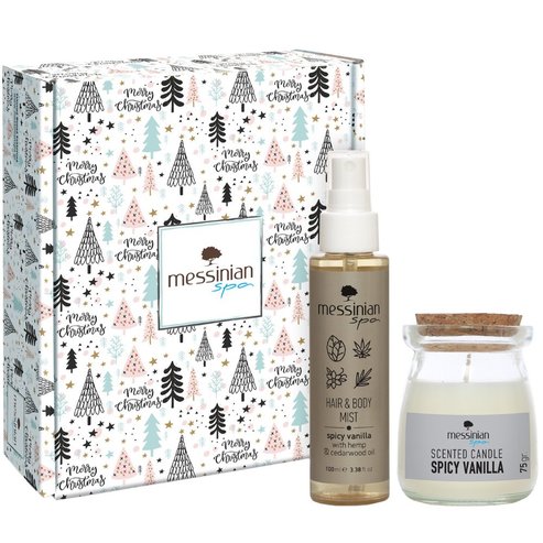 Messinian Spa Promo Christmas Box Spread The Scent Spicy Vanilla Scented Candle 75gr & Hair & Body Mist 100ml