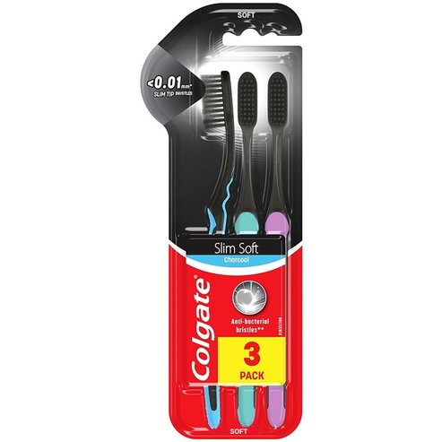 Colgate Slim Soft Charcoal Soft Toothbrush <0.01mm 3 бр