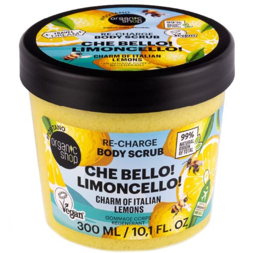 Organic Shop Re-Charge Che Bello! & Limoncello! Charm Of Italian Lemons Body Scrub Хидратиращ скраб за тяло с изблик на естествена свежест и лятна прохлада с аромат на лимон 300ml