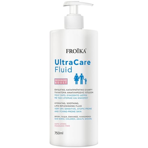 Froika Ultra Care Hydrating, Soothing & Lipid Replenishing Fluid Хидратиращ и успокояващ лосион, идеален за много суха, чувствителна кожа, склонна към атопия и сърбеж, за бебета, деца, възрастни и възрастни хора 750ml