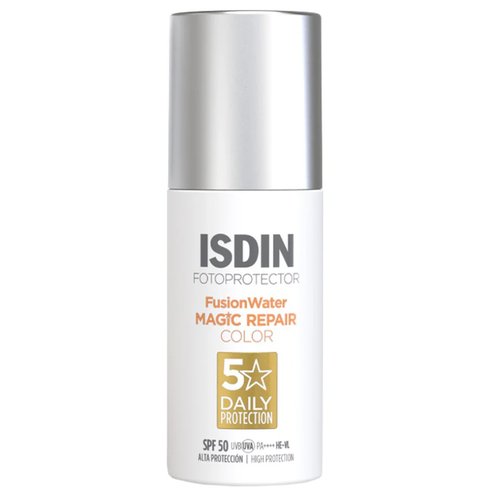 Isdin Fotoprotector 5 Daily Protection Fusion Water Magic Repair Color Spf50 слънцезащитен крем за лице с цвят, с висока защита, на водна основа, който защитава и възстановява признаците на фотостареене 50ml