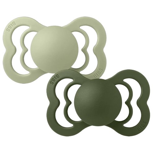 Bibs Supreme Silicone Soother 0m+ Симетрична силиконова залъгалка, подходяща за бебета от раждането 2 броя - Sage / Hunter Green