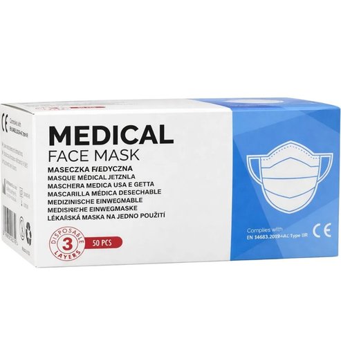 Medical 3 Disposable Layers Face Mask Хирургически защитни маски за еднократна употреба 3 слоя с назална пластина за удобно прилягане 50 Броя